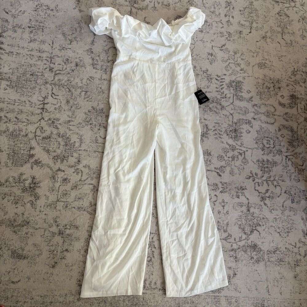 Lulu's White Off-Shoulder Jumpsuit